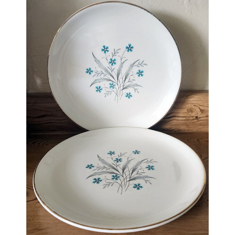 2 SCIO Hampton Dinner Plates Cornflower Teal Turquoise Flower Luncheon 9 inch